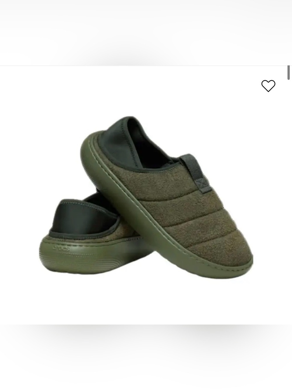 Crocs Classic Vegan Suede Moccasins Army Green Womens 7 mens 5 slippers comfy